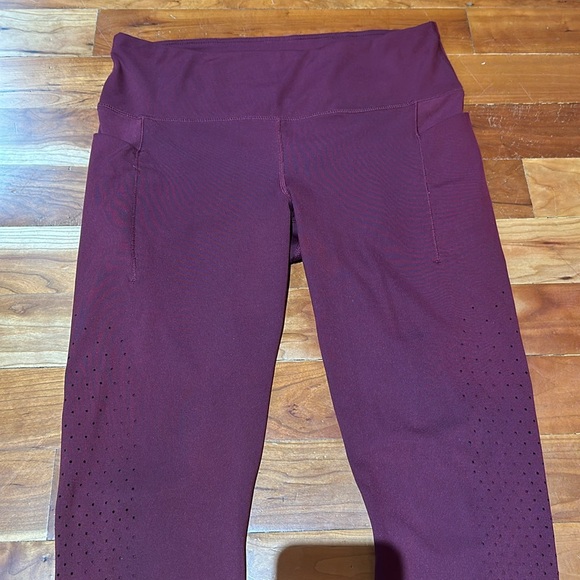 Active life perforated laser cut leggings.Black & Cherry. - Picture 7 of 14